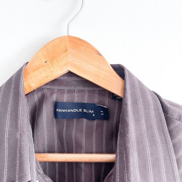 Panhandle Slim Mens Vintage Pinstripe Long Sleeve Snap Up Shirt Brown Large Tall - Picture 4 of 9